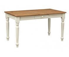 Biscottini Tavolo scrivania legno 140x80x80 cm - Tavolo cucina in massello di tiglio - Tavolo da pranzo per interni ed esterni - Tavolo legno massello con cassetto