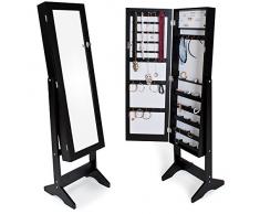 TecTake ARMADIETTO PORTAGIOIE CON SPECCHIO SPECCHIERA CON ANTA PORTAOGGETTI GIOIELLI 147 x 45 x 37 cm - disponibile in diversi colori - (Nero)
