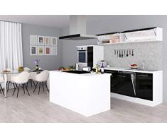 respekta Cucina Isola Cucinino Cucina Cucina Cucina Lucido 310 cm Bianco - Nero, 310 cm