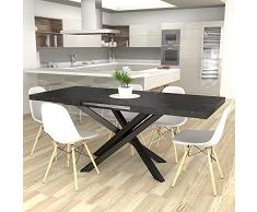 VE.CA. Tavolo allungabile Polinesia con porta allunghe struttura acciaio nero - piano legno 150x90 cm - altezza 77 cm - allungabile a 220 cm, in diversi colori (marmo nero)