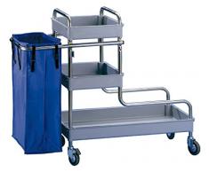 Jofel AL50250 Carrello Di Servizio in Metallo, 1 Vassoio Grande, Con 2 Cassetti Piccoli E 1 Sacca Da 75 L, In Acciaio Inox AISI 304