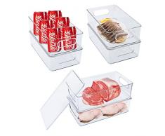 Aolkee - Set di 6 organizer per frigorifero con coperchio, senza BPA, impilabili, per frigorifero, cucina, armadi, trasparenti