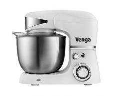 Venga! Impastatrice Planetaria, Ciotola Inox 5 litri, 4 Accessori e Ricettario, 1000 W, Bianco, VG M 3014 WH