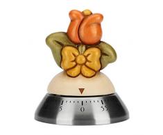 THUN - Timer da Cucina Manuale Decorato con Tulipano Rosso e Fiocco - Accessori Cucina - Linea Country - Ceramica, Acciaio Inossidabile - 9,2 h cm