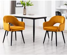 Wahson Set di 2 Sedie da Pranzo in Velluto Sedie da Cucina Girevole con Gambe in Metallo, Poltrona Imbottite Moderne per Sala da Pranzo/Soggiorno/Salotto (Giallo, Tessuto di Velluto)