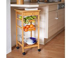 Relaxdays -Carrello da Cucina Modello James S in Legno Di Bambu' con Ruote Piroettanti & H X B X T: 80,5 X 37 X 37 Cm