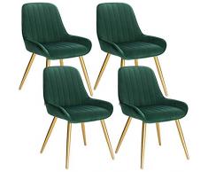 Lestarain 4x Poltroncina da Sala Pranzo Soggiorno Sedia da Scrivania per Cameretta con Schienale Poltrona in Velluto Gambe doro in Metallo Verde scuro LCNI73008-4
