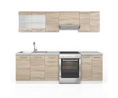 Cucina Vicco Raul Cucina componibile Blocco cucina Cucina su misura 240 cm Sonoma/Grigio prezioso/Bianco lucido/Antracite lucido