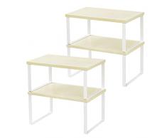LIANTRAL Set di 4 Scaffali Portaspezie, Organizzatori per Armadi Espandibili, Ripiani portaoggetti impilabili da Cucina per cucine, armadi e piani di lavoro, giallo chiaro e bianco