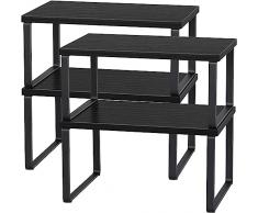 YBING Set di 4 scaffali per armadi, scaffalature da cucina, impilabili ed espandibili per utensili, stoviglie, contenitori per conserve, spezie, colore nero moderno