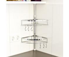 Bakaji Scaffale barra telescopica ad angolo Acciaio 2 ripiani Mensole Cucina con 6 Ganci