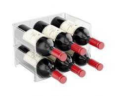 Relota 2 set Portabottiglie Vino in Plastica, Portabottiglie Acqua, Impilabile nel Portabottiglie Verticale Frigorifero, conservazione fino a 6 Bottiglie, Adatto per Armadi, Soggiorno, Cucina
