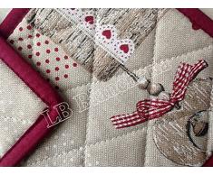 R.P. Set 2 presine Cucina Holly Bordeaux Cuori Tirolese Country Chic - Made in Italy