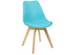 WOLTU® BH29bl-1 Sedie per Sala da Pranzo Sedia Cucina Sgabello con Schienale Seduta Ecopelle e Plastica Gambe in Legno di Faggio Moderno 1 Pezzo Blu