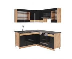 Vicco blocco cucina ad angolo cucina componibile Fame-Line rovere nero 190x160 cm cucina moderna lucida mobili da cucina cucina