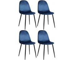 CLP Set 4 Sedie Da Pranzo Napier Decorative I Tessuto I Velluto I Similpelle, Colore:blu, Materiale:Velluto