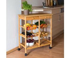 Relaxdays - Carrello da cucina modello XXL JAMES in legno di bambu'con le seguenti misure: HBT 80 x 67 x 37 cm con 2 cassetti, 3 cestini, rotelle e spazio ulteriore per piatti e bottiglie di vino