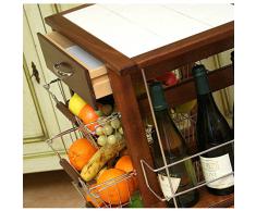 Carrello da Cucina Vesuvio in Legno Massello 15 Mattonelle e Portabottiglie NOCE
