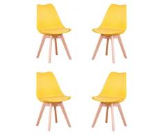 GrandCA HOME Set di 4 Sedie Imbottite per Sala da Pranzo Con Gambe in Legno Massello di Faggio, Adatte per Sala da Pranzo, Soggiorno, Cucina, Camera da Letto, Giallo