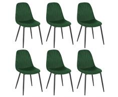 Lestarain Set di 6 Sedie per Sala da Pranzo in Velluto, Sedie da Cucina con Schienale Ergonomico, Seduta Imbottita, Gambe in Metallo, per Camera da Letto, Salotto, Verde scuro, LCNI114003-6
