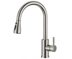 FORIOUS Rubinetto Lavello, Miscelatore con Doccetta Estraibile per Cucina, Inox Ad Alta Pressione orientabile a 360° Monocomando, Acciaio Inossidabile