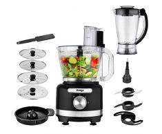 Venga! Robot da Cucina 8 in 1, Ciotola da 3 L, Frullatore da 1,75 L, 2 Impostazioni di Velocità, Impostazione Impulso, 1000 W, Nero/Argento, VG HA 3001