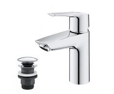 GROHE 23551002 Quickfix Start, Miscelatore Monocomando per Lavabo Taglia S, con Piletta Clic Clac, SilkMove ES, Strumento di Installazione Incluso, Cromo