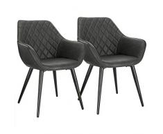 WOLTU BH251an-2 Coppia Sedie Sala da Pranzo Poltrona con Braccioli per Soggiorno in Ecopelle Antracite Gambe in Metallo