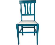 Set Sedia Arte Povera, in Legno Massello, Colorate, Ristorante Cucina Agriturismo, 100% Made in Italy (Azzurra, Seduta Imbottita, Set 4 Sedie)