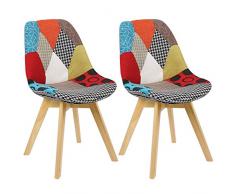 WOLTU® BH29mf-2 Sedia da Pranzo Sala Cucina Seggiola Sgabello con Schienale Tessuto di lino Legno di Faggio Moderno Comodo Patchwork 2 Pezzi