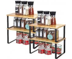 LIANTRAL Set di 4 Scaffali Portaspezie, Organizzatori per Armadi Espandibili, Ripiani portaoggetti impilabili da Cucina per cucine, armadi e piani di lavoro, Naturale e nero