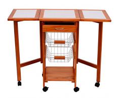 Outsunny - Carrello da Cucina Servizio Ausiliare Legno metallo Cromato 6 Ruote Cassetto NUOVO