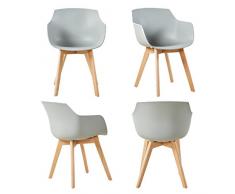 DORAFAIR Set di 4 Pranzo/Ufficio Sedia con Gambe in Faggio Massiccio, Poltrona Moderno Design Sedie Cucina Scandinavo - Grigio