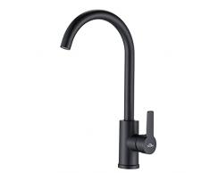 Auralum Rubinetto Nero per Cucina Ottone Monocomando 360 ° Girevole Miscelatore Lavello Cromo