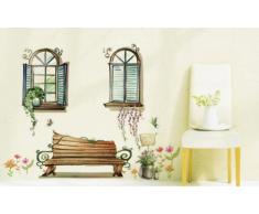 UfingoDecor "Fuori Dalla Finestra" Vite Fiore e da Banco Adesivi Murali, Camera da Letto Soggiorno Adesivi da Parete Removibili/Stickers Murali/Decorazione Murale