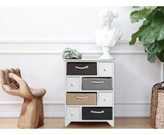 Rebecca Srl Mobiletto Cassettiera 8 Cassetti Legno Vimini Bianco Marrone Dorato Country Soggiorno Cucina (Cod. 0-1489)