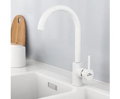 Auralum Rubinetto Lavello Cucina con Aeratori Rimovibili, Girevole a 360° Rubinetto Cucina Bianco con Bocca Alta, Miscelatore Cucina in Granito, Rubinetti Cucina Ottone