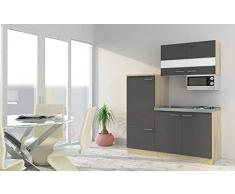 Respekta Cucina Mini Cucina Cucina Singola Cucinino Incasso Blocco Cucina 160 cm Rovere Sonoma Replica (Nero)