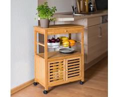 Relaxdays - Carrello da cucina della serie JAMES XL in legno di bambu'con le seguenti misure: HBT 80 x 60 x 35 cm con rotelle, ripiani e cestini, multiuso e flessibile