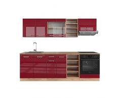 Vicco Mobile da cucina cucina componibile mobili da cucina R-Line rovere (rovere-bordeaux lucido, 240 cm)