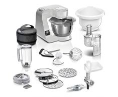 Bosch Robot da cucina MUM5 MUM5XL72,1000 W, ciotola da 3,9 l, bilancia integrata, intagliatore continuo con 4 dischi di sfregamento, tritacarne, taglierino, frullatore, grigio/argento
