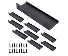 NUZAMAS - Set di 8 maniglie da cucina, in lega di alluminio, nero opaco, maniglie per porte, maniglie nascoste, per casa, cucina, porte, cassetti, armadi, 12 cm