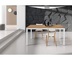 Milani Home s.r.l.s. Tavolo da Pranzo Moderno di Design Allungabile Cm 90 X 160/220 Rovere Struttura Bianca Piano Naturale per Sala da Pranzo