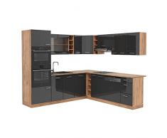 Vicco mobile cucina componibile mobili da cucina R-Line rovere (rovere antracite lucido, angolo 247x237 cm)