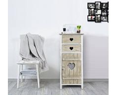 Rebecca Srl Armadietto Cassettiera Mobile Bagno 2 Cassetti 1 Anta REBECCA AMORE Legno Bianco Naturale Country Rustico Cucina Camera (Cod. RE4415)