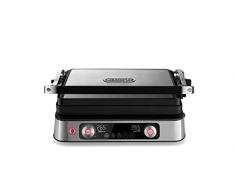 DeLonghi CGH1112D MultiGrill 1100, Griglia Elettrica con App Dedicata, 2 Termostati Indipendenti, Controllo Elettronico della Temperatura, Piastre Lavabili in Lavastoviglie, 2200W, Argento