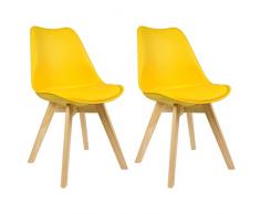 Woltu BH29gb-2 Sedia da Pranzo Sala Cucina Seggiola Sgabello con Schienale Ecopelle Legno di Faggio Moderno Comodo Giallo 2 Pezzi