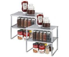 UOMIO Scaffale da Cucina Scaffale Inserto per Armadi Set di 4 Organizzatore Scaffali Spezie da Cucina Impilabile Espandibile in Metallo per Armadi Controsoffitto Della Cucina Dispensa, Argento