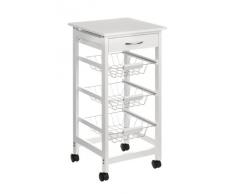 Premier Housewares 2403025 Carrello da Cucina, Legno di Pino, MDF, Impiallacciatura Finitura Bianca, Cassetto di Stoccaggio, 3 Cestelli, Ruote