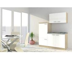 Respekta Cucina Mini Cucina Cucina Singola Cucinino Incasso Blocco Cucina 160 cm Rovere Sonoma Replica (Bianco)